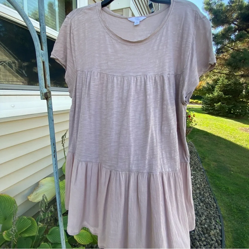 Used Time & True Sz-M/8-10 Cotton Pheasant Top, Tan, Well Worn-In Fair Condition